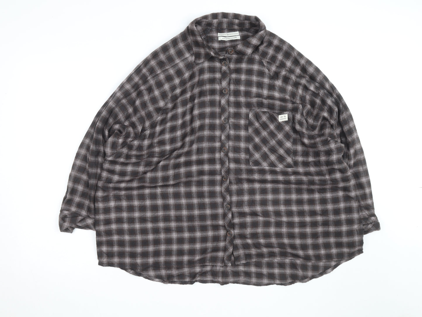 Urban Outfitters Men's Brown Check Flannel Relaxed Fit Shirt M