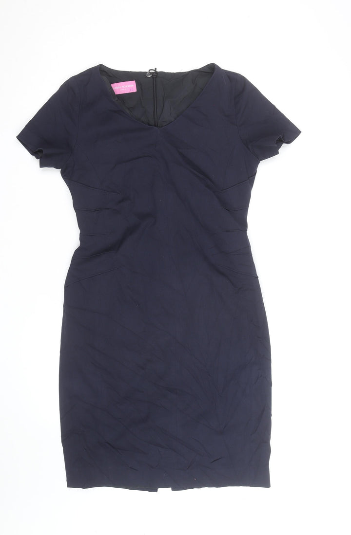 Brook Taverner Women's Navy Blue V-Neck Sheath Work Dress Size 12