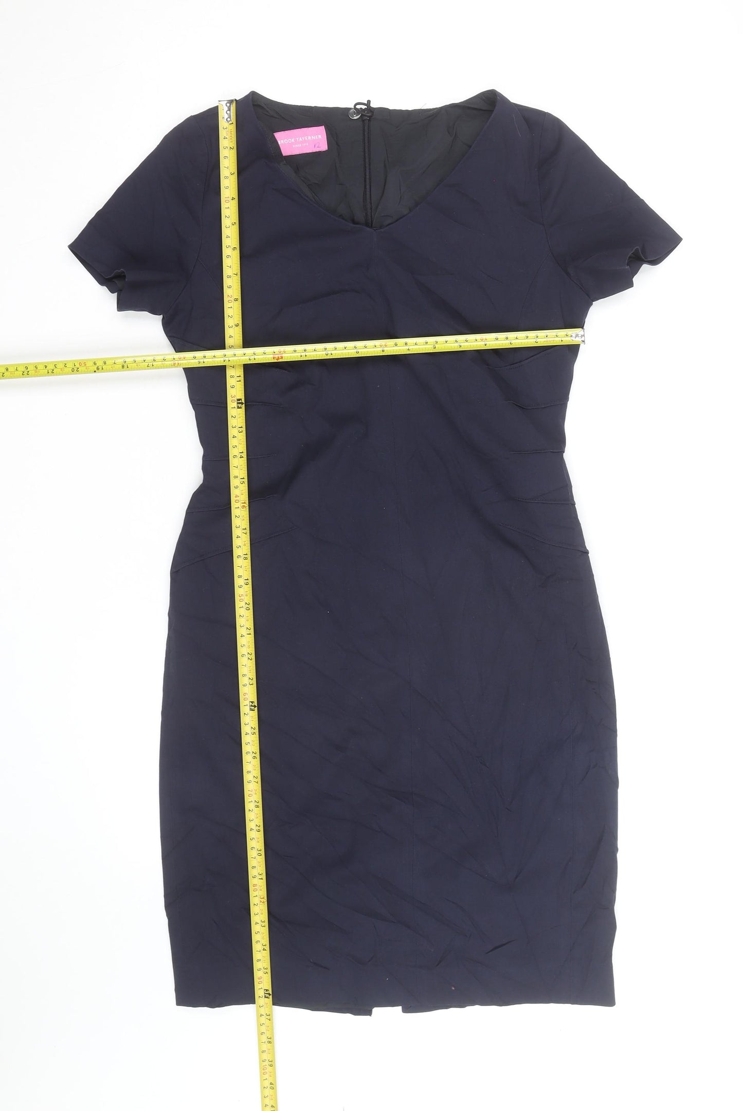 Brook Taverner Women's Navy Blue V-Neck Sheath Work Dress Size 12