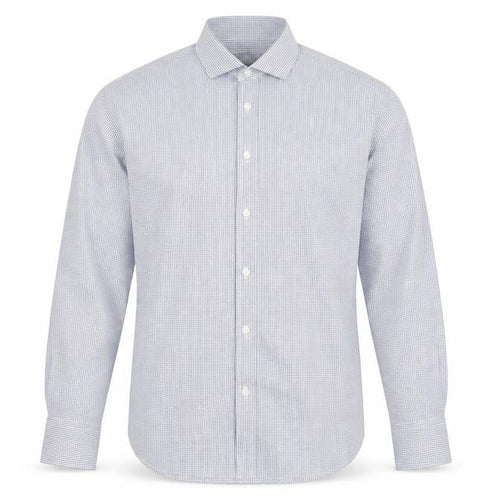 Marks and Spencer Men's Blue Check Tailored Cotton Long Sleeve Shirt M