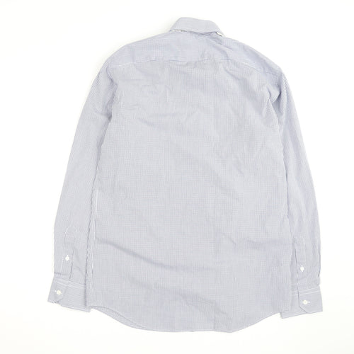 Marks and Spencer Men's Blue Check Tailored Cotton Long Sleeve Shirt M
