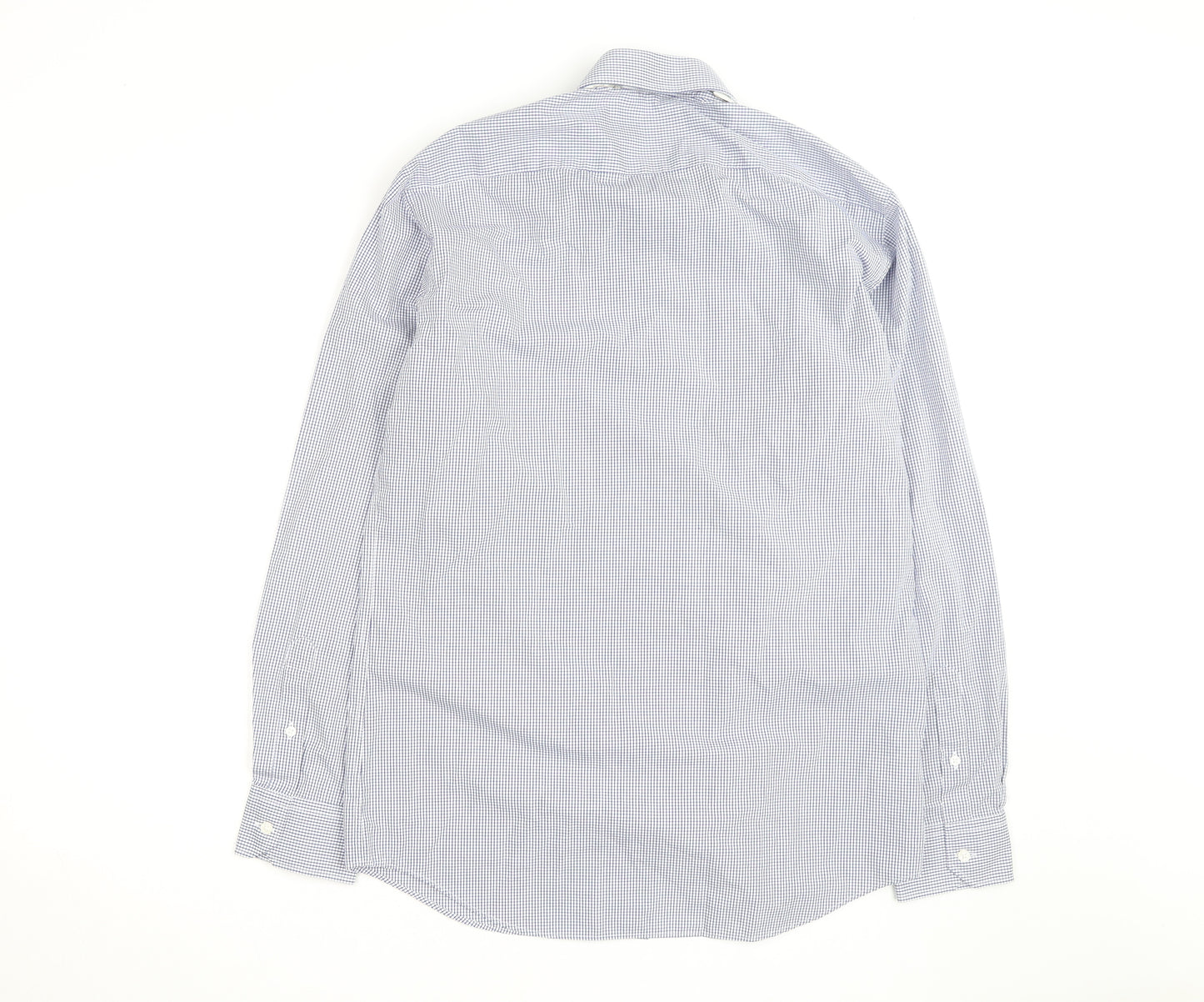 Marks and Spencer Men's Blue Check Tailored Cotton Long Sleeve Shirt M