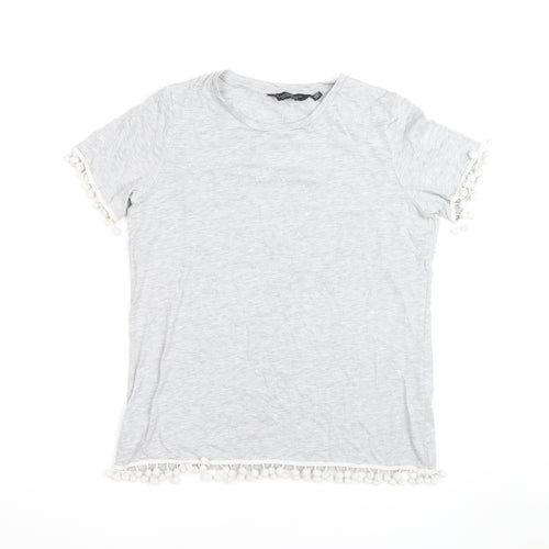 Dorothy Perkins Womens Grey Pom Pom Trim T-Shirt Size 14