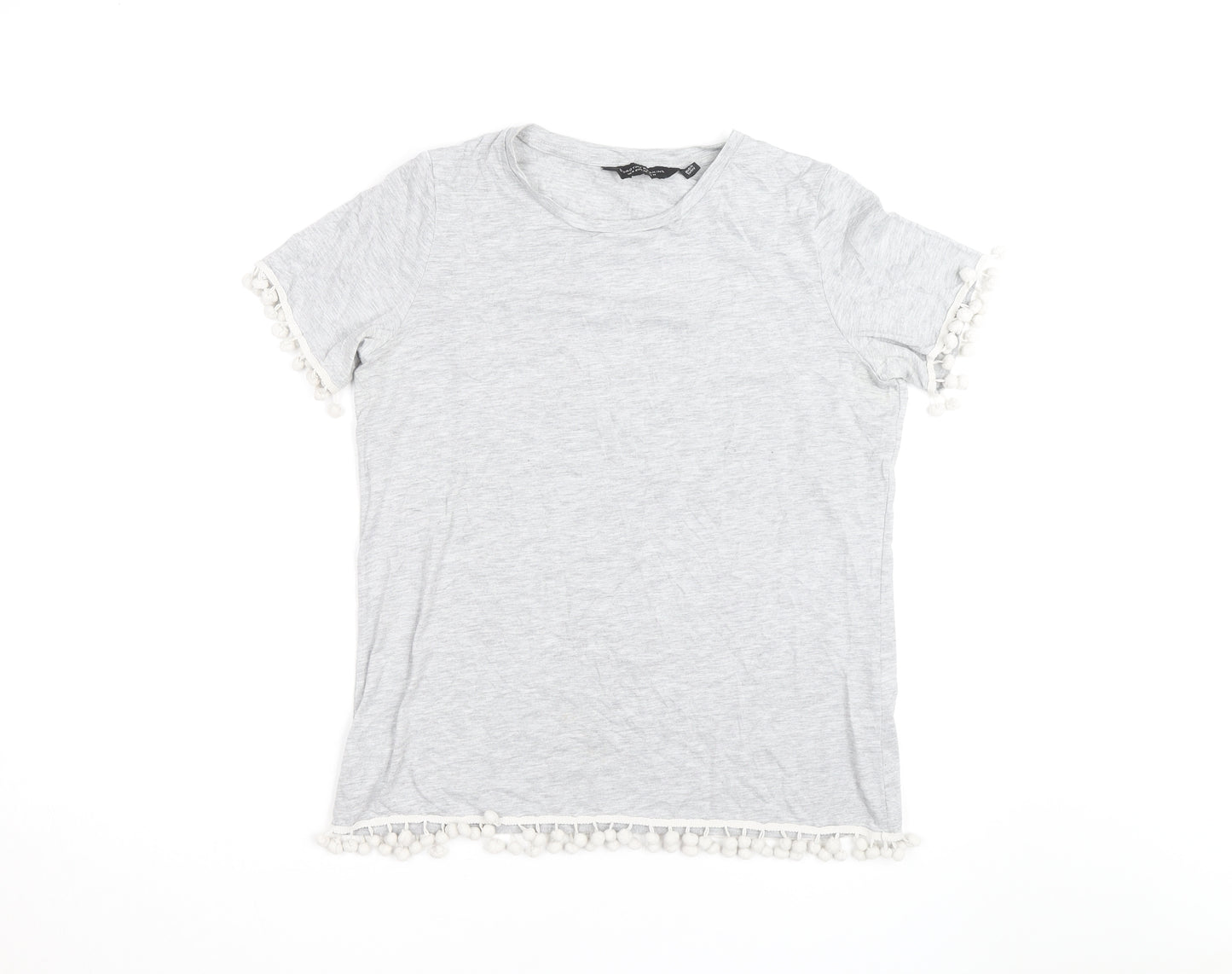 Dorothy Perkins Womens Grey Pom Pom Trim T-Shirt Size 14