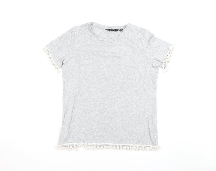 Dorothy Perkins Womens Grey Pom Pom Trim T-Shirt Size 14
