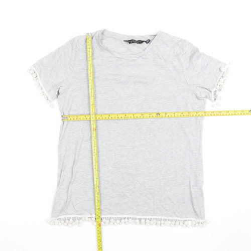 Dorothy Perkins Womens Grey Pom Pom Trim T-Shirt Size 14