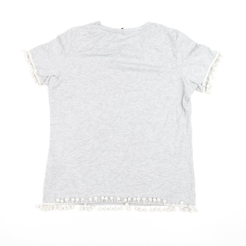Dorothy Perkins Womens Grey Pom Pom Trim T-Shirt Size 14