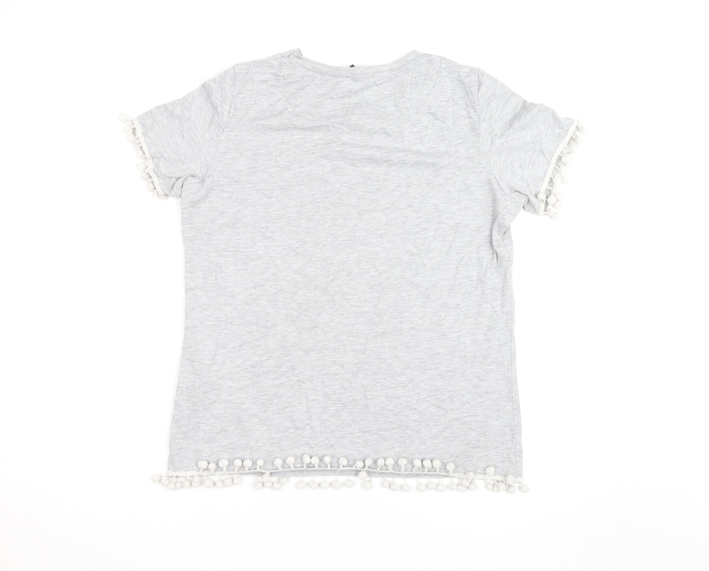 Dorothy Perkins Womens Grey Pom Pom Trim T-Shirt Size 14