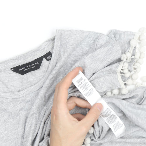 Dorothy Perkins Womens Grey Pom Pom Trim T-Shirt Size 14