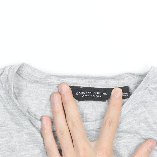 Dorothy Perkins Womens Grey Pom Pom Trim T-Shirt Size 14