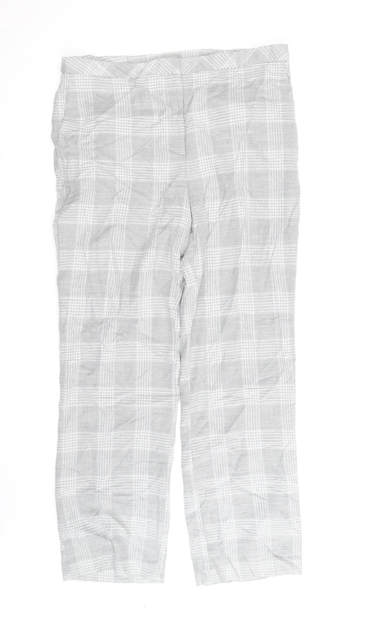 H&M Men's Grey Checked Slim Fit Chino Trousers Size M