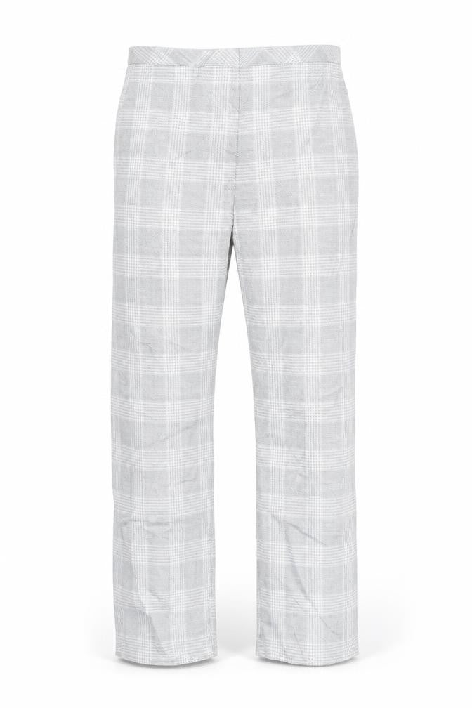 Front view of H&M Men's Grey Checked Slim Fit Chino Trousers, size M