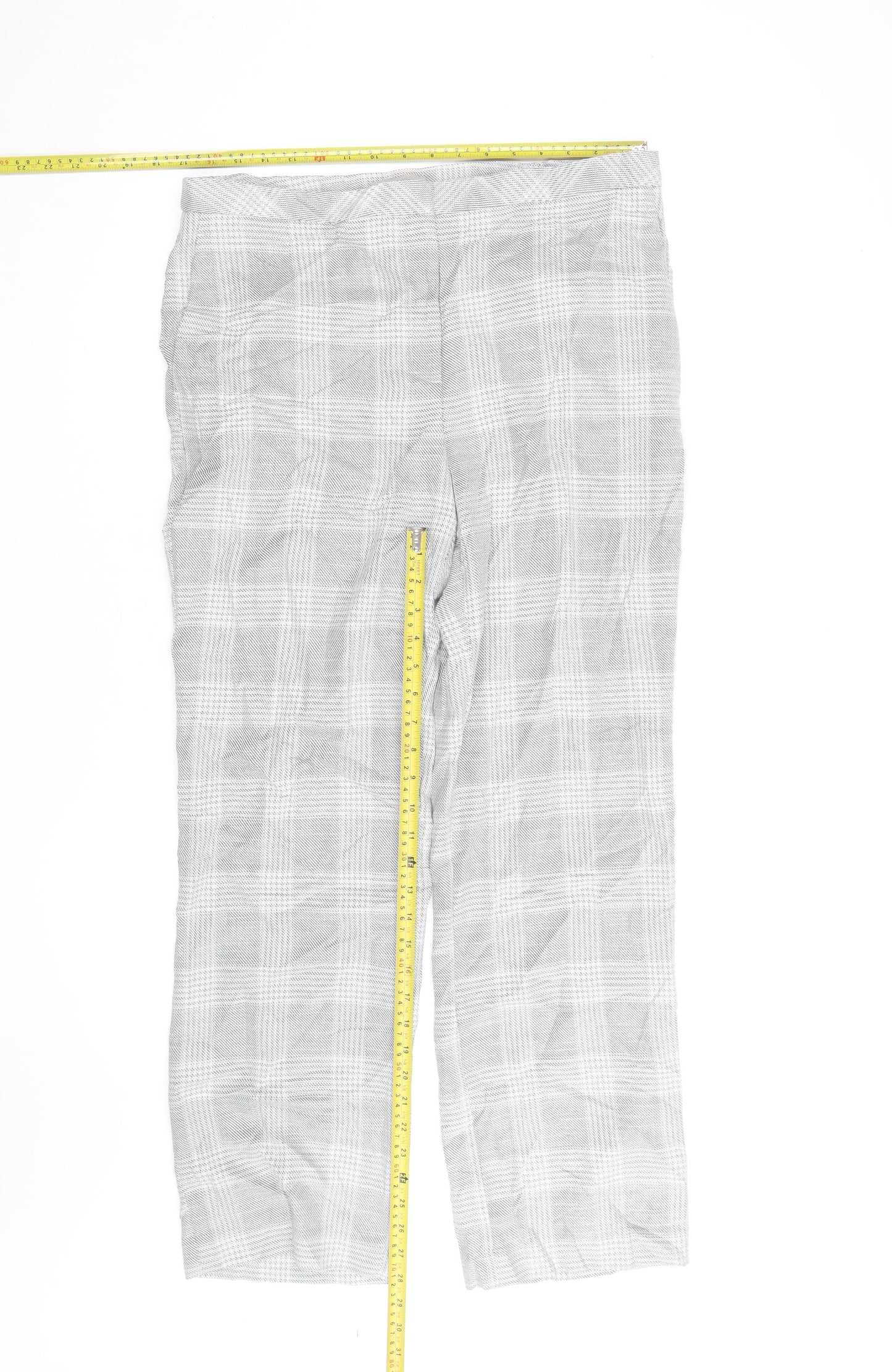 H&M Men's Grey Checked Slim Fit Chino Trousers Size M
