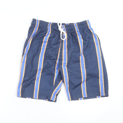 boohooMAN Men Blue Striped Drawstring Casual Shorts Size S