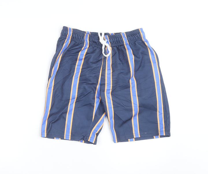 boohooMAN Men Blue Striped Drawstring Casual Shorts Size S