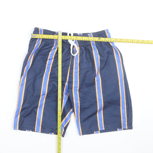 boohooMAN Men Blue Striped Drawstring Casual Shorts Size S