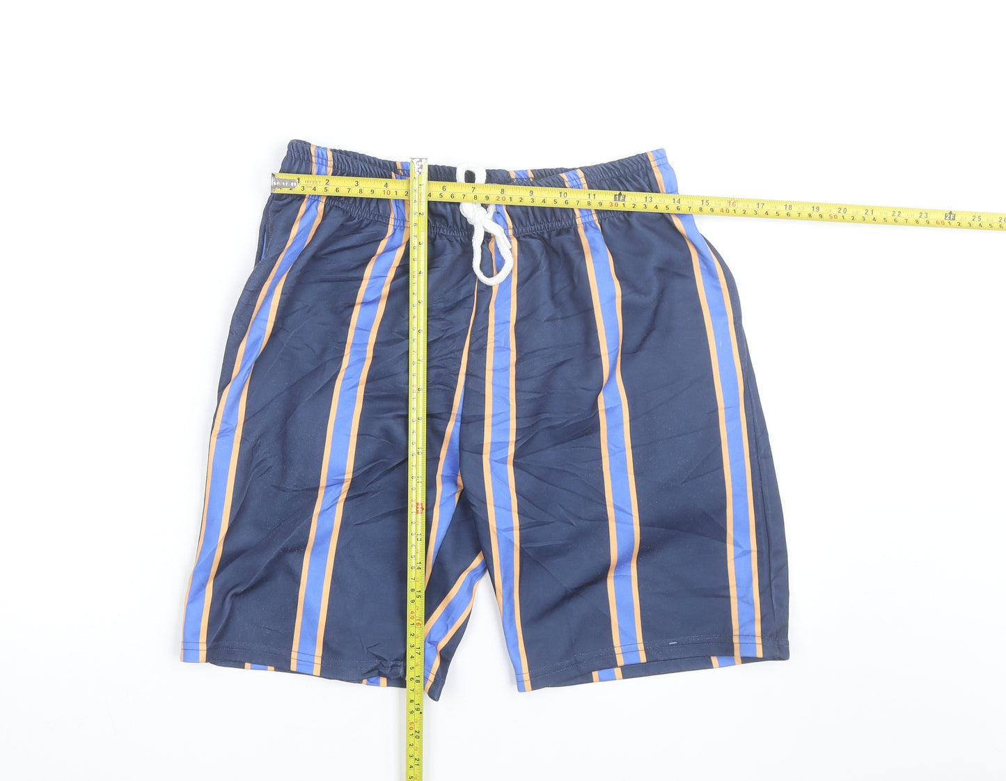 boohooMAN Men Blue Striped Drawstring Casual Shorts Size S
