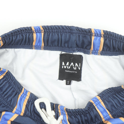 boohooMAN Men Blue Striped Drawstring Casual Shorts Size S