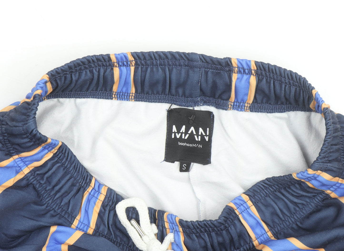 boohooMAN Men Blue Striped Drawstring Casual Shorts Size S