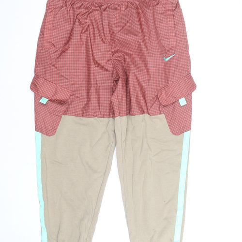 Nike Men's Beige & Red Jogger Trousers Size L Lightweight Cargo Style