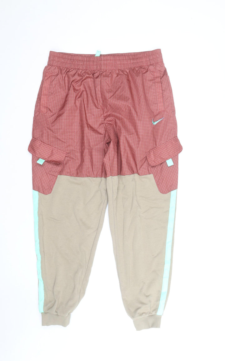 Nike Men's Beige & Red Jogger Trousers Size L Lightweight Cargo Style