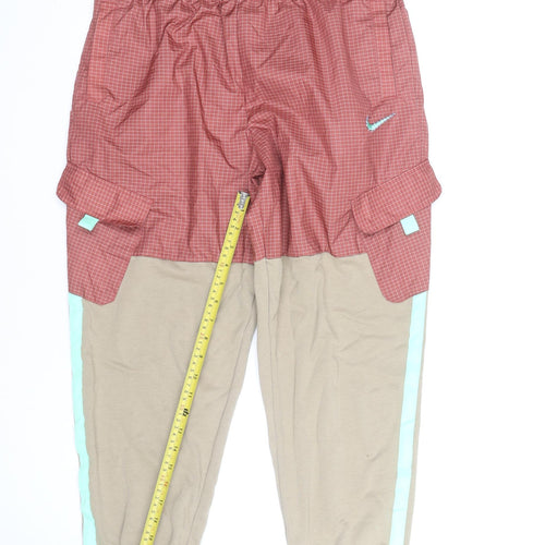 Nike Men's Beige & Red Jogger Trousers Size L Lightweight Cargo Style