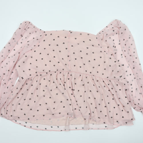 Yours Womens Pink Heart Print Chiffon Bow Blouse Plus Size 30-32