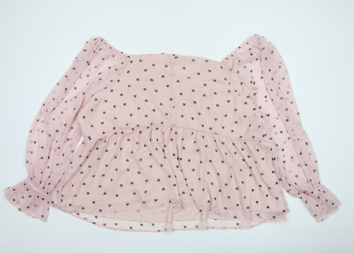 Yours Womens Pink Heart Print Chiffon Bow Blouse Plus Size 30-32