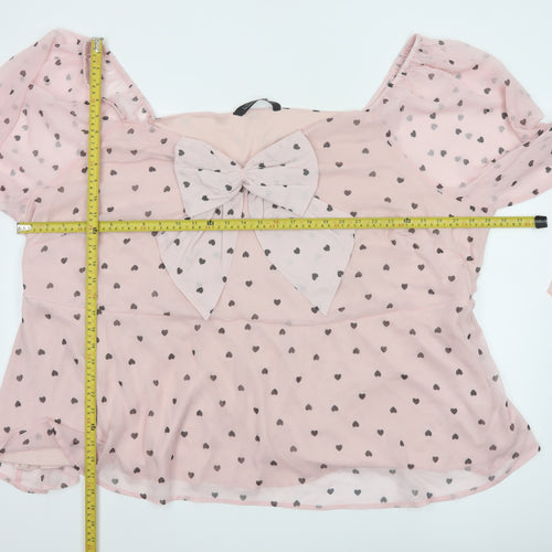 Yours Womens Pink Heart Print Chiffon Bow Blouse Plus Size 30-32