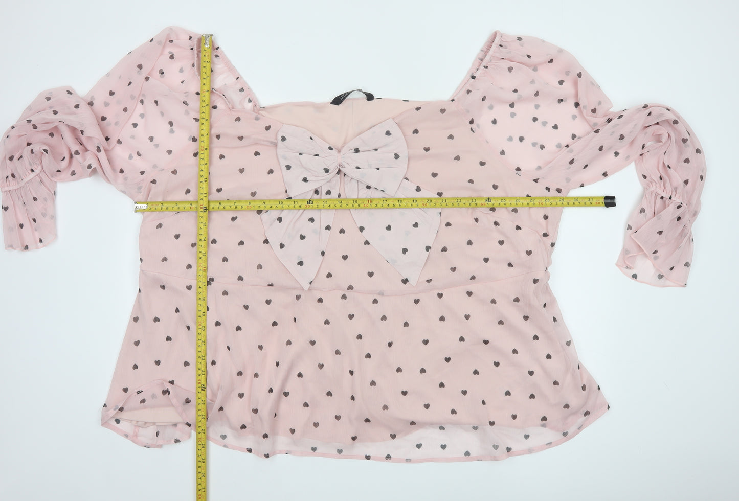 Yours Womens Pink Heart Print Chiffon Bow Blouse Plus Size 30-32