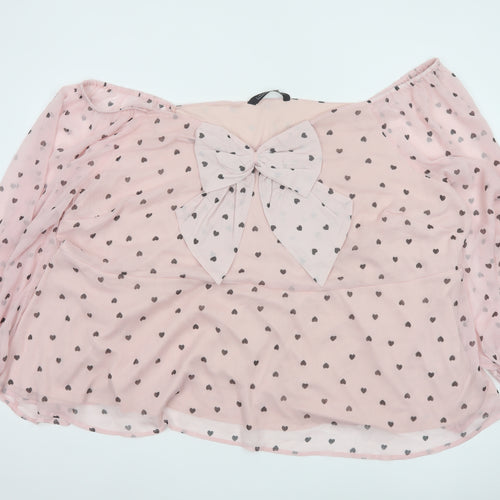 Yours Womens Pink Heart Print Chiffon Bow Blouse Plus Size 30-32