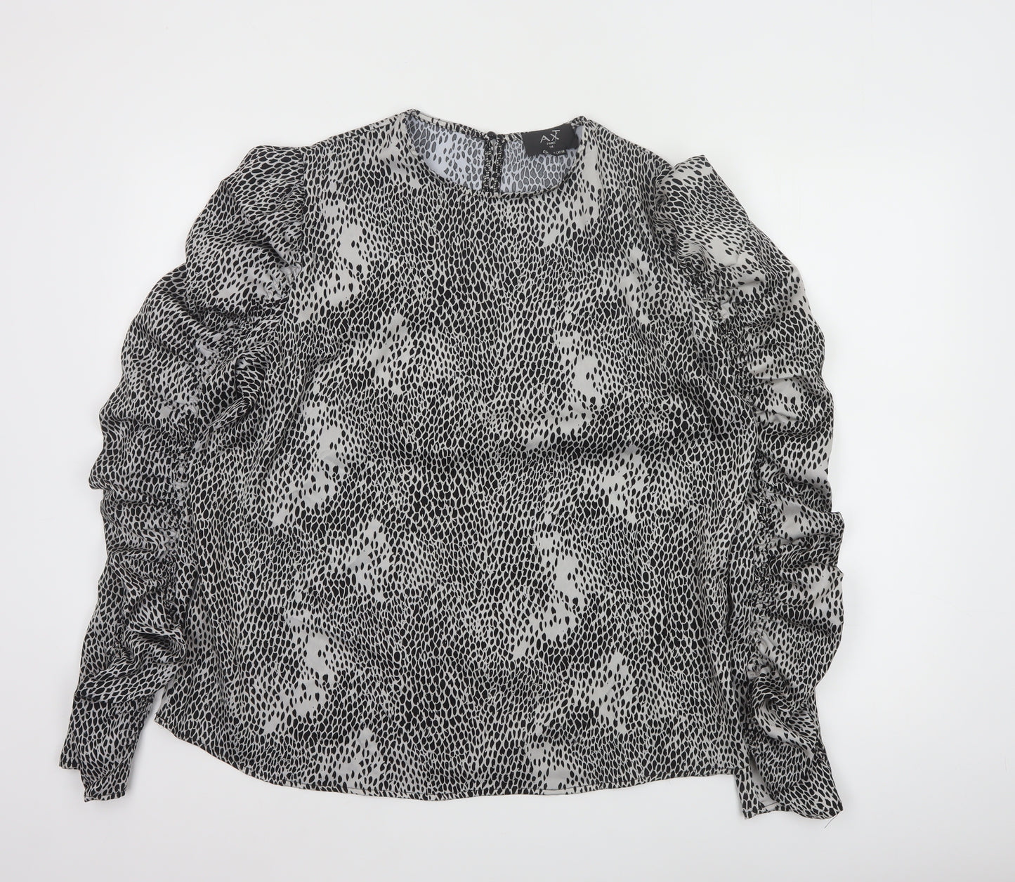 AX Paris Womens Black Animal Print Ruffle Long Sleeve Blouse Size 14