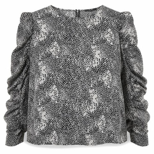 AX Paris Womens Black Animal Print Ruffle Long Sleeve Blouse Size 14
