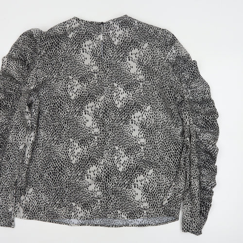 AX Paris Womens Black Animal Print Ruffle Long Sleeve Blouse Size 14