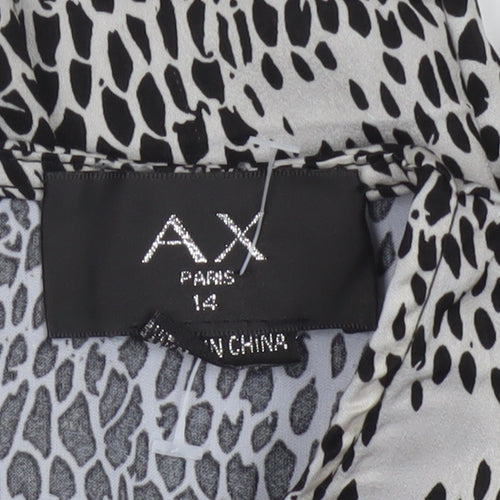 AX Paris Womens Black Animal Print Ruffle Long Sleeve Blouse Size 14