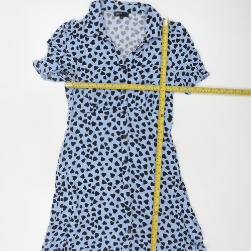 Nobody's Child Blue Heart Print Short Sleeve Shirt Dress UK 8