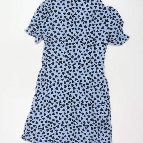 Nobody's Child Blue Heart Print Short Sleeve Shirt Dress UK 8