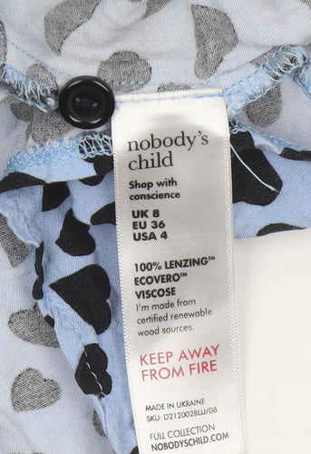 Nobody's Child Blue Heart Print Short Sleeve Shirt Dress UK 8