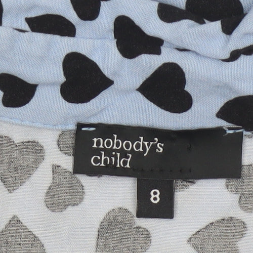 Nobody's Child Blue Heart Print Short Sleeve Shirt Dress UK 8