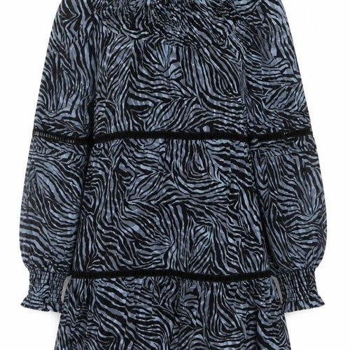 Michael Kors Women Blue Animal Print Silk Blend Shift Dress S