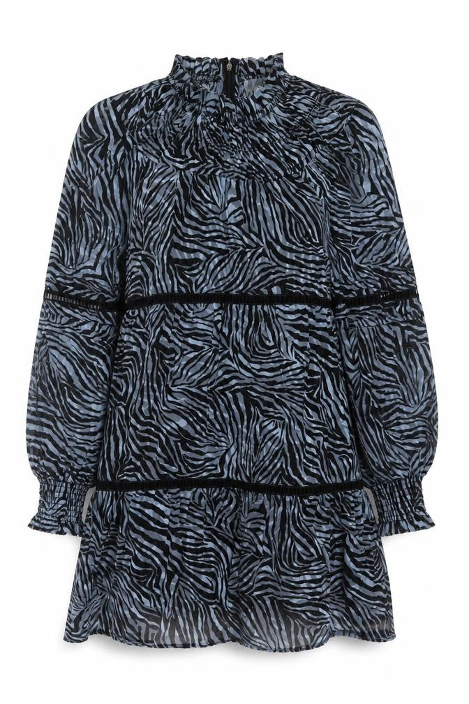 Michael Kors Women Blue Animal Print Silk Blend Shift Dress S