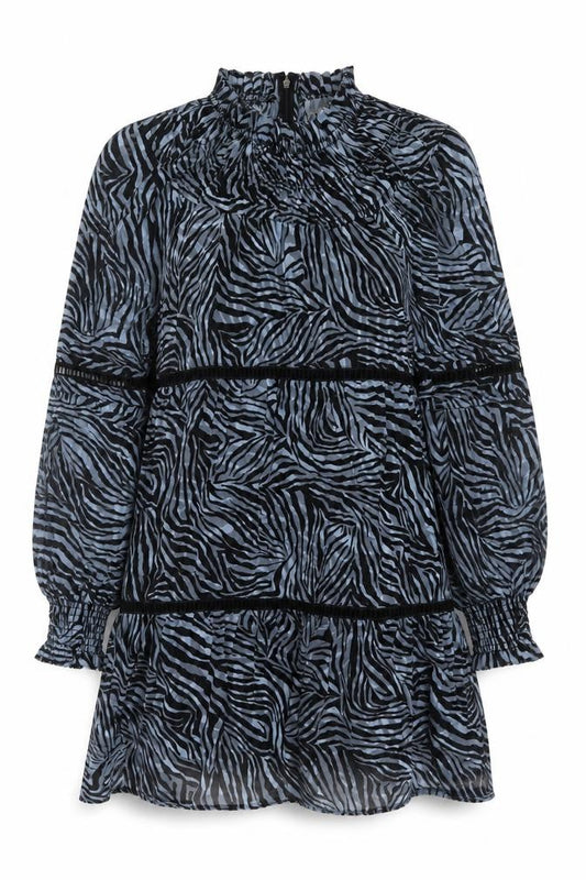 Michael Kors Women Blue Animal Print Silk Blend Shift Dress S