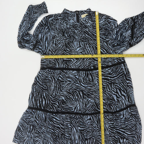 Michael Kors Women Blue Animal Print Silk Blend Shift Dress S