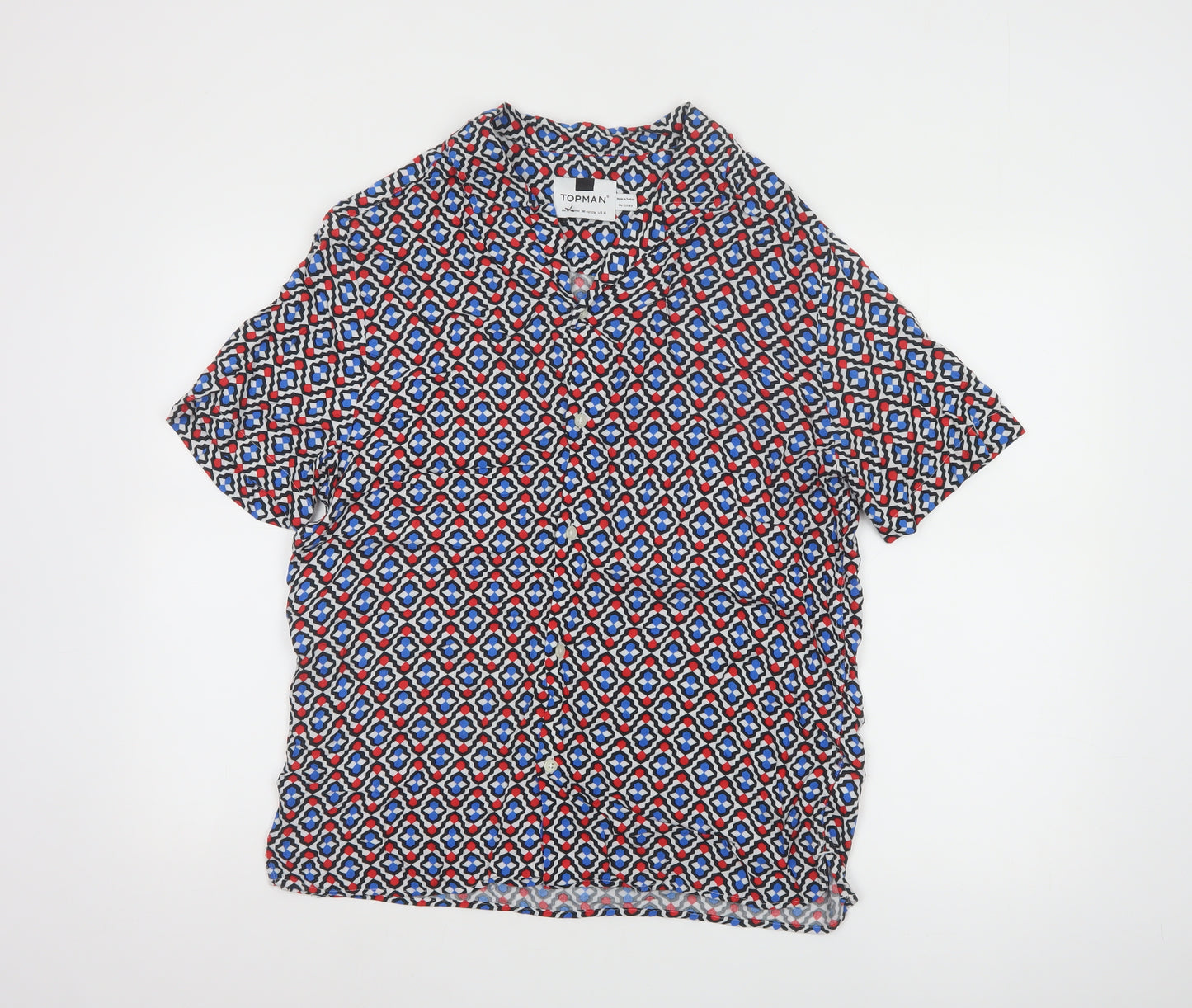 Topman Men's Multicoloured Geometric Short Sleeve Viscose Shirt M