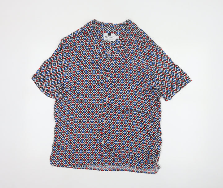Topman Men's Multicoloured Geometric Short Sleeve Viscose Shirt M