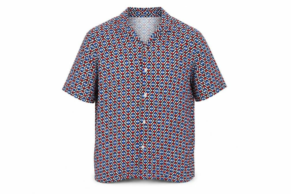 Front view of Topman Men's Multicoloured Geometric Short Sleeve Viscose Shirt M