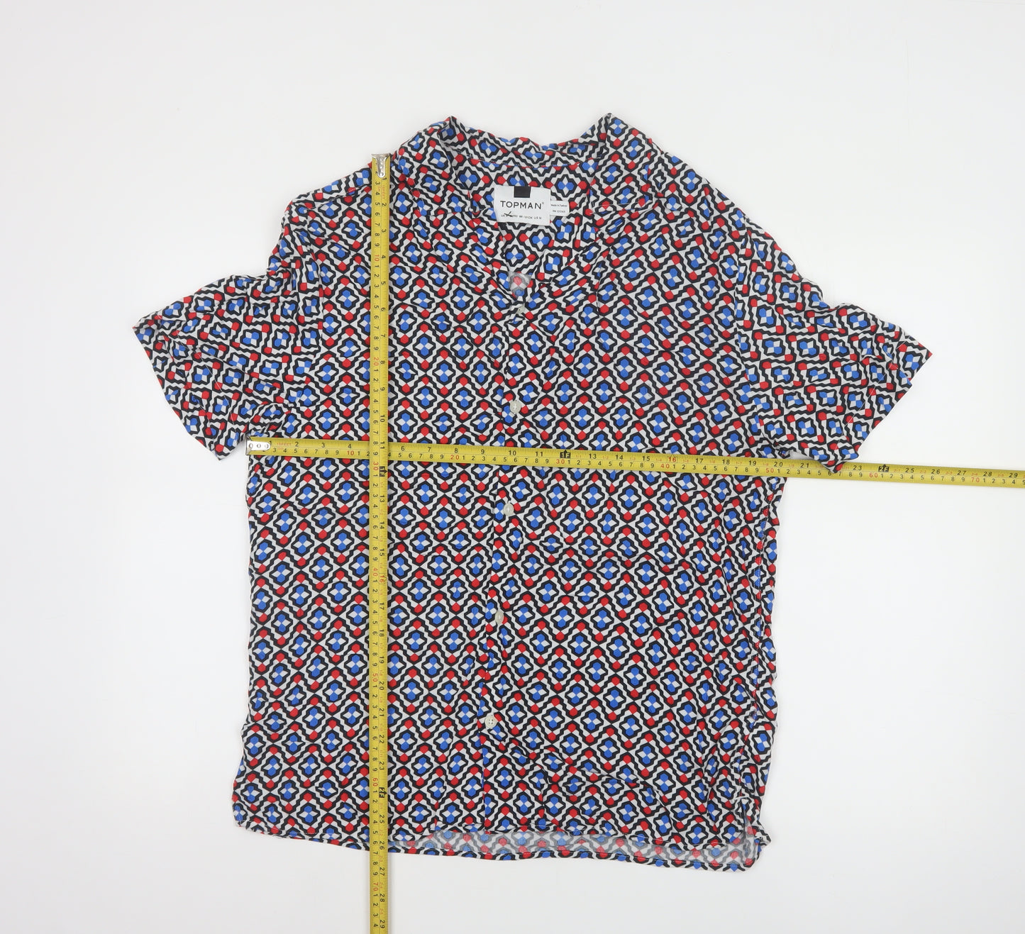 Topman Men's Multicoloured Geometric Short Sleeve Viscose Shirt M