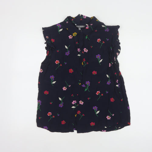 Laura Ashley Women's Blue Floral Sleeveless Collared Tunic Blouse Size 14