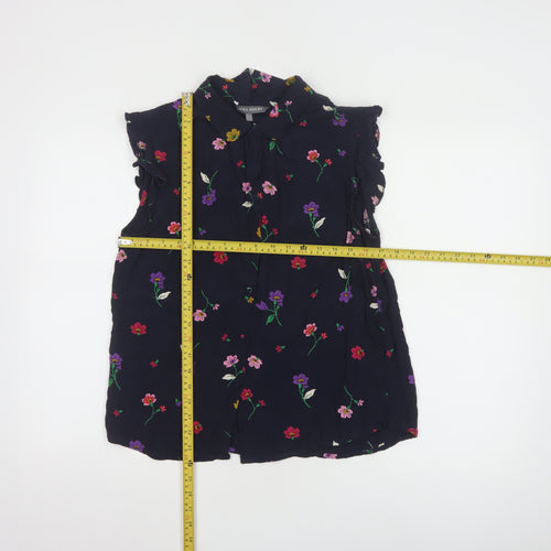 Laura Ashley Women's Blue Floral Sleeveless Collared Tunic Blouse Size 14