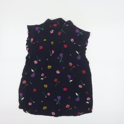 Laura Ashley Women's Blue Floral Sleeveless Collared Tunic Blouse Size 14